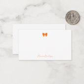 Simple Sunset Orange Chic Bow Handwritten Name  Notitiekaartje (Voorkant / Achterkant in situ)