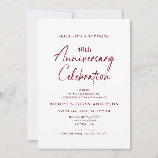 Simple Surprise 40th Wedding Jubileum Ruby Rood Kaart (Voorkant)