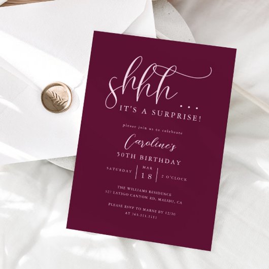 Simple Surprise Birthday Party Cranberry Kaart