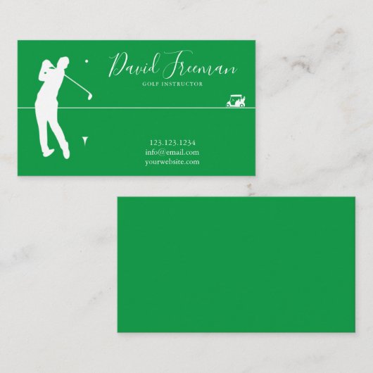 Simple Swing Silhouette Green Golf Instructor Visitekaartje (Voorkant / Achterkant)