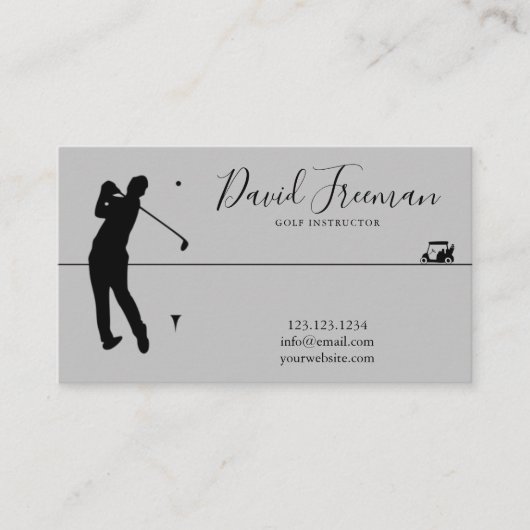 Simple Swing Silhouette Grey Golf Instructor Visitekaartje (Voorkant)