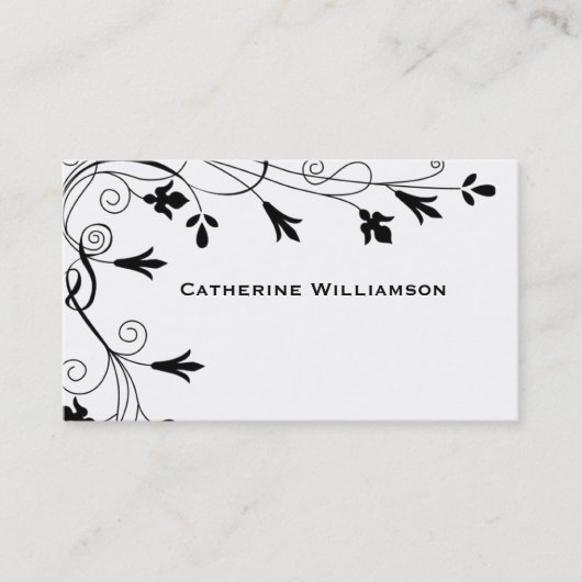 Simple Swirl Black White Floral stijlvol modern Visitekaartje (Voorkant)