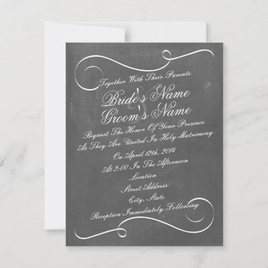 Simple Swirls Chalk Geïnspireerde Wedding Invite Kaart (Voorkant)
