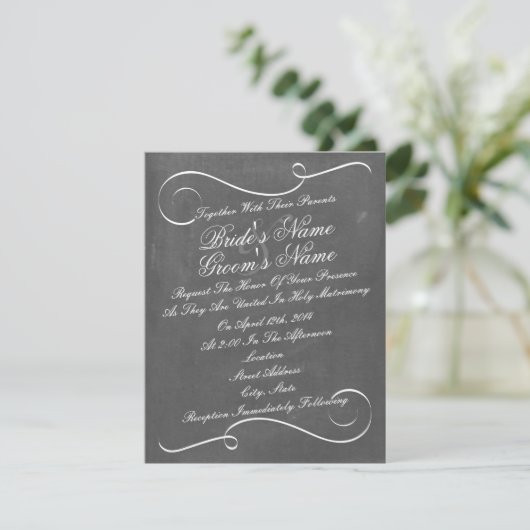 Simple Swirls Chalk Geïnspireerde Wedding Invite Kaart (Staand voorkant)
