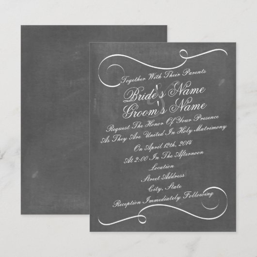 Simple Swirls Chalk Geïnspireerde Wedding Invite Kaart (Voorkant / Achterkant)