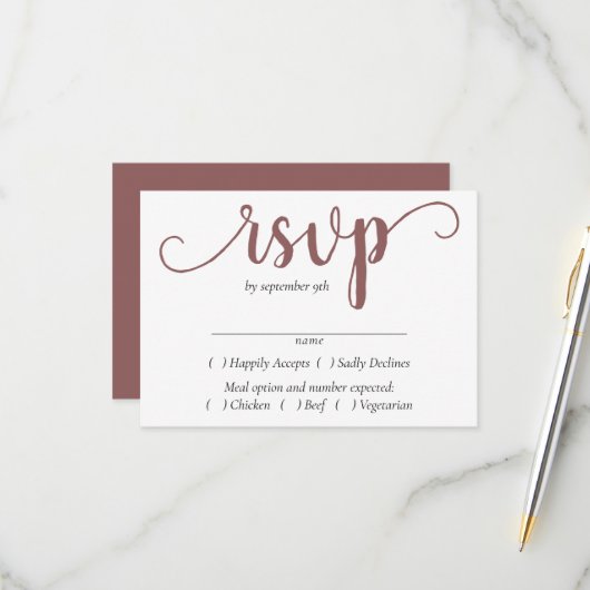 Simple Taupe Script | Desert Roos Event Entree RSVP Kaartje (Voorkant / Achterkant in situ)