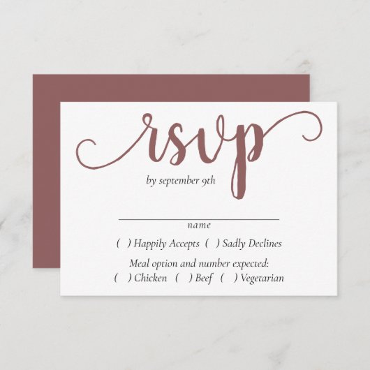 Simple Taupe Script | Desert Roos Event Entree RSVP Kaartje (Voorkant / Achterkant)