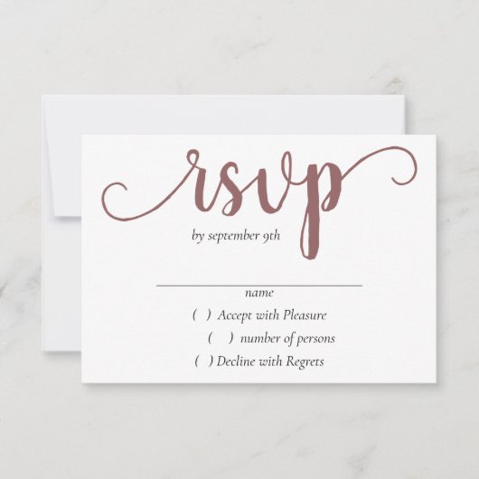 Simple Taupe Script | Desert Roos Flourish Event RSVP Kaartje (Voorkant)