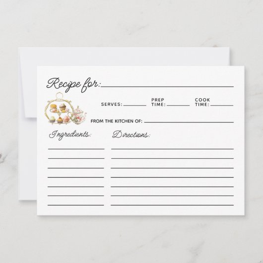 Simple Tea Party Themed Recipe Card (Voorkant)