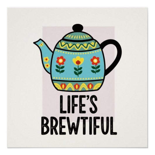 Simple teapot flowered minimalist design perfect poster (Voorkant)