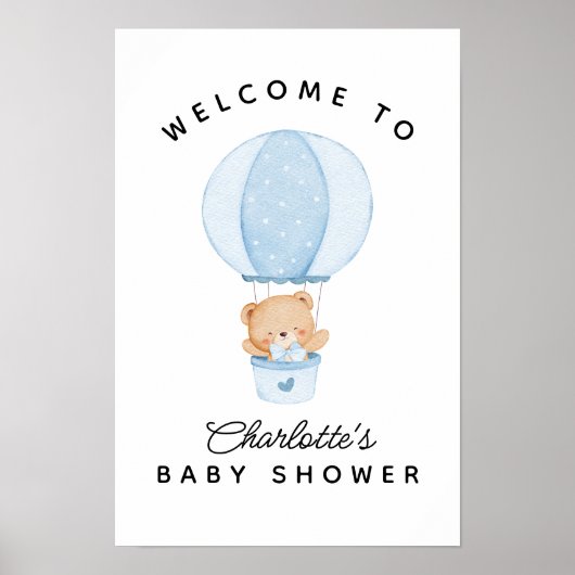 Simple Teddy Bear Blue Balloon Poster (Voorkant)