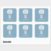 Simple Teddy Bear Blue Balloon Vierkante Sticker (Vel)