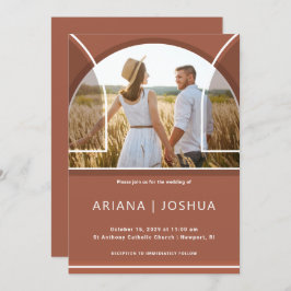 Simple Terracotta Arch Photo Wedding Kaart