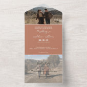 Simple Terracotta Boho Trendy Photo Wedding All In One Uitnodiging (Binnen)