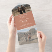 Simple Terracotta Boho Trendy Photo Wedding All In One Uitnodiging (Afscheurbaar)