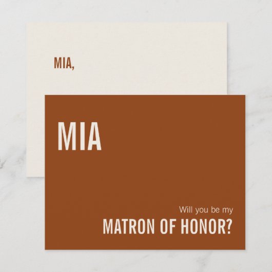Simple Terracotta Matron of Honor proposal Kaart Notitiekaartje (Voorkant / Achterkant)