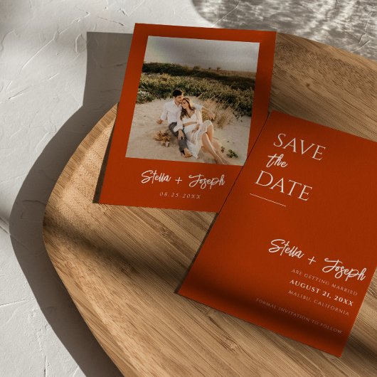 Simple Terracotta Modern Boho Chic Photo Wedding Save The Date