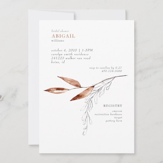 Simple Terracotta Modern Foliage Vrijgezellenfeest Kaart (Voorkant)