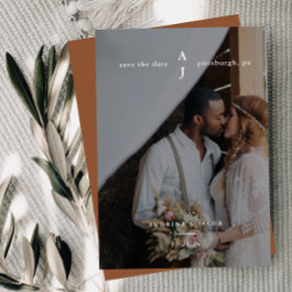 Simple Terracotta Photo Monogram Weddenschap Save The Date