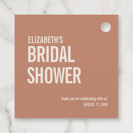 Simple Terracotta Typography Bridal Dank je Bedankjes Labels (Achterkant)