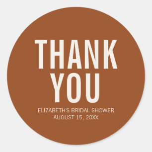 Simple Terracotta Typography Bridal Dank je Ronde Sticker