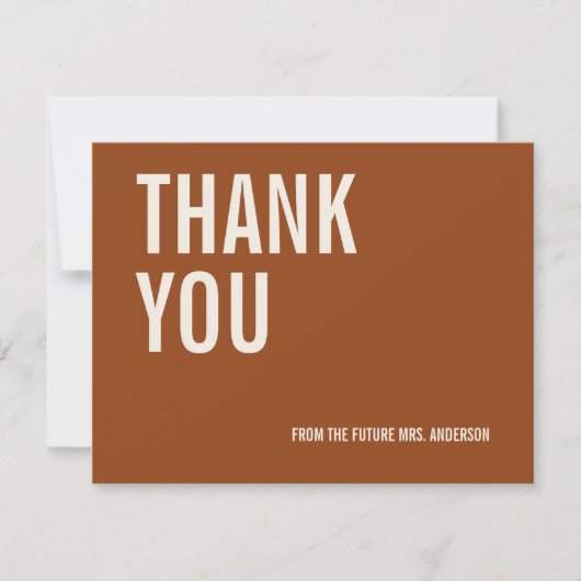 Simple Terracotta Typography Bridal Hartelijk dank Bedankkaart (Voorkant)