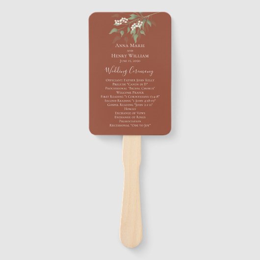Simple Terracotta Wedding Ceremony Program Handwaaier (Voorkant)