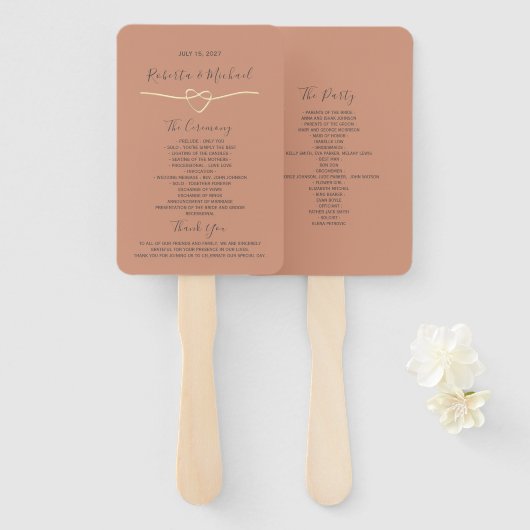 Simple Terracotta Wedding Program Hand Fan Handwaaier (Voorkant en achterkant)
