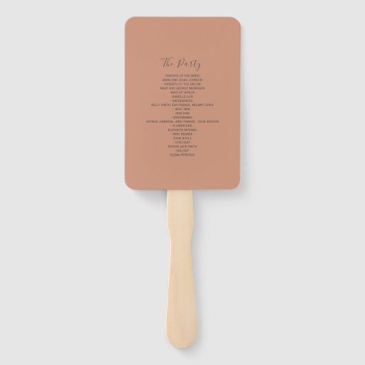 Simple Terracotta Wedding Program Hand Fan Handwaaier (Achterkant)