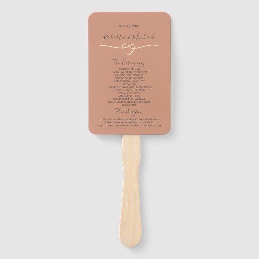 Simple Terracotta Wedding Program Hand Fan Handwaaier (Voorkant)