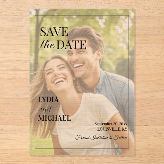 Simple Text Overlay Photo Acryl Uitnodigingen (Voorkant)