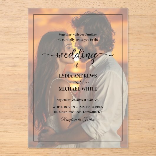 Simple Text Overlay Photo Wedding Acryl Uitnodigingen (Voorkant)