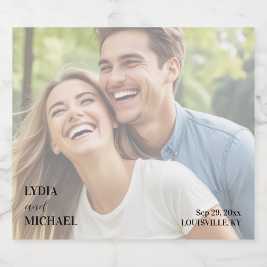 Simple Text Overlay Photo Wedding Sparkling Wijnetiket (Enkel label)