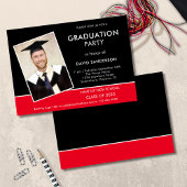 Simple Text Photo Gold Black Red 2023 Graduation Kaart