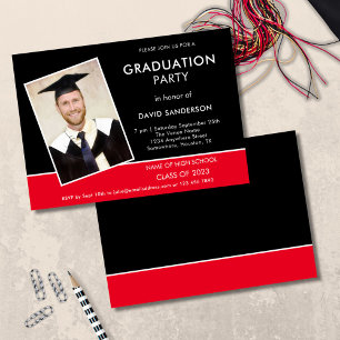 Simple Text Photo Gold Black Red 2023 Graduation Kaart