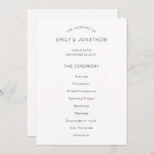 Simple Text Wedding Program Black White Kaart