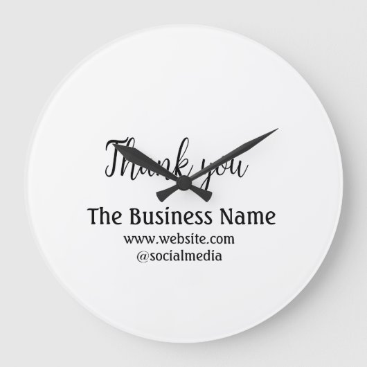 Simple thank you add business name details text grote klok (Voorkant)