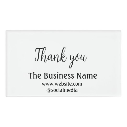 Simple thank you add business name details text naambadge (Voorkant)
