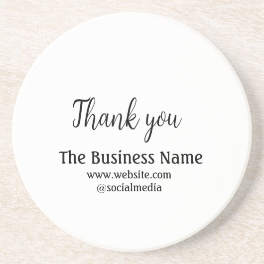 Simple thank you add business name details text zandsteen onderzetter (Voorkant)