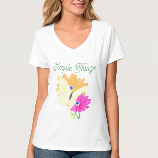 'Simple Things' Flowers and Butterflies T-shirt (Voorkant)