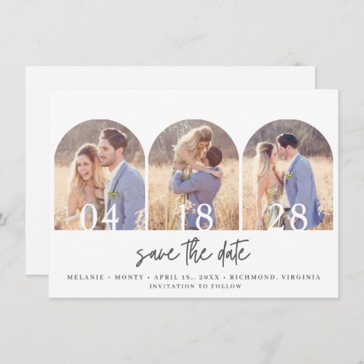 Simple Three Arch Photo Wedding Save The Date (Voorkant / Achterkant)