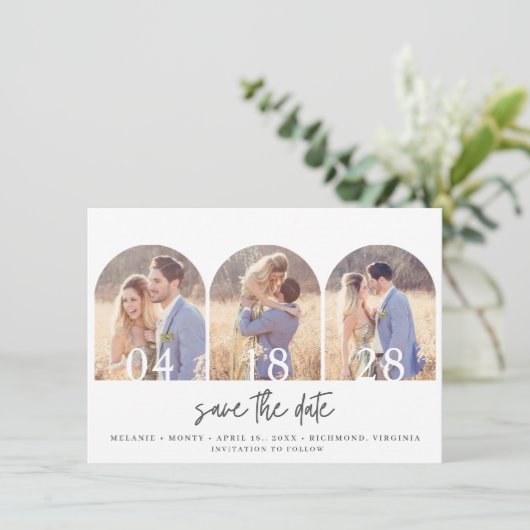 Simple Three Arch Photo Wedding Save The Date (Staand voorkant)