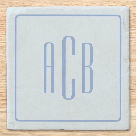 Simple Three Letter Blue Monogram Border Stenen Onderzetter