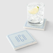 Simple Three Letter Blue Monogram Border Stenen Onderzetter (Zijkant)