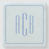 Simple Three Letter Blue Monogram Border Stenen Onderzetter (Voorkant)
