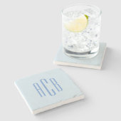 Simple Three Letter Blue Monogram Stenen Onderzetter (Zijkant)