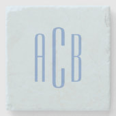 Simple Three Letter Blue Monogram Stenen Onderzetter (Voorkant)