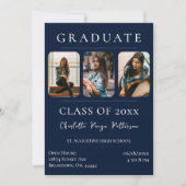 Simple Three Photo Afstuderen | Navy Blue Kaart (Voorkant)