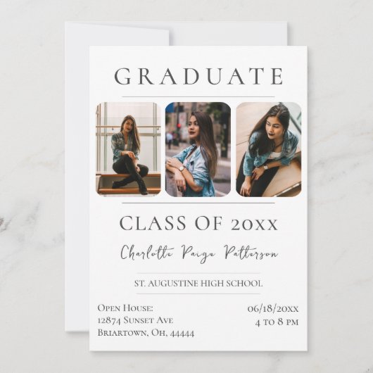 Simple Three Photo Afstuderen | wit Kaart (Voorkant)