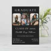 Simple Three Photo Afstuderen | Zwart Kaart (Staand voorkant)